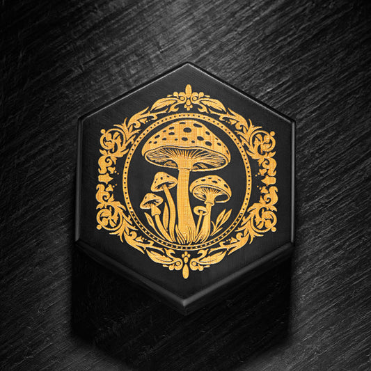 Black Wood Mushroom Motif Dice Box