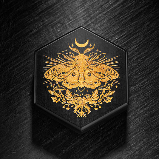 Black Wood Moth Mushroom Motif Dice Box