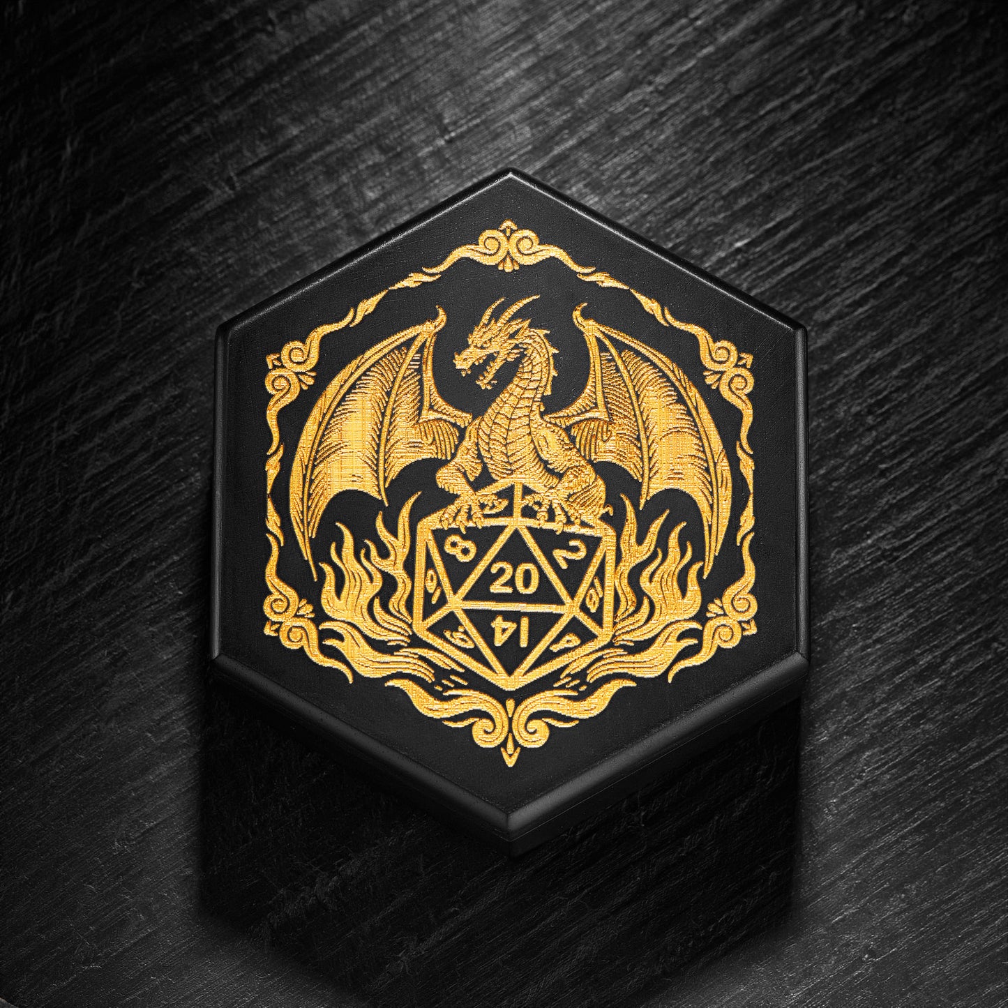 Black Wood Flying Dragon and The Dice Motif Dice Box