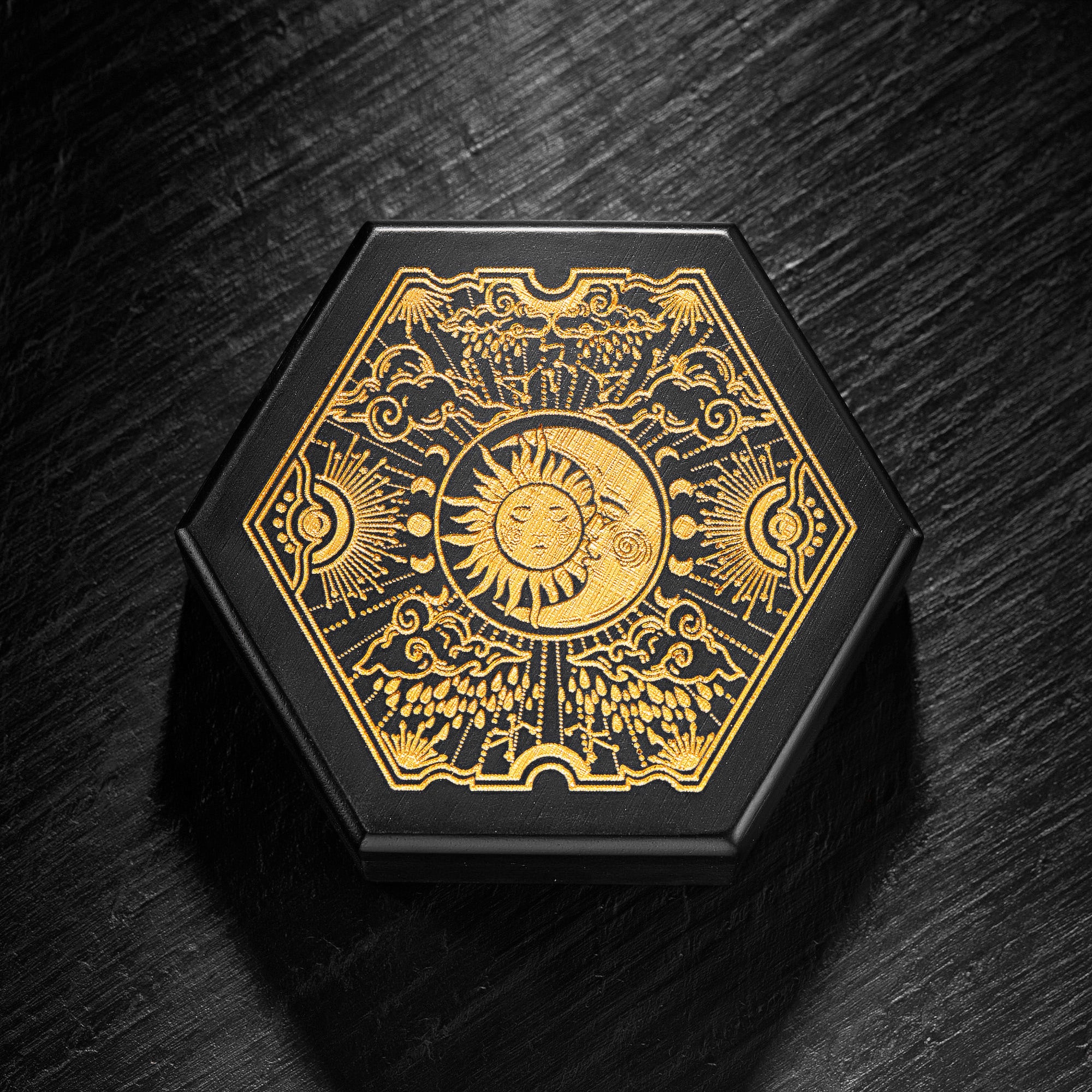 Black Wood Astrology Motif Dice Box - CrystalMaggie
