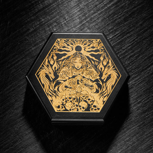 Black Wood Lady Knight of the Sun Motif Dice Box