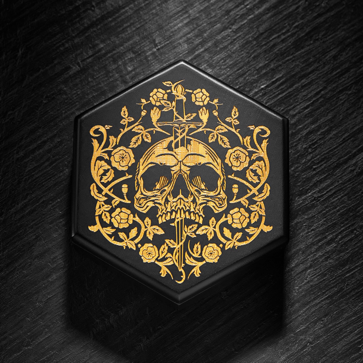 Black Wood Rogue Rose Skull Motif DnD D&D Dice Box - CrystalMaggie