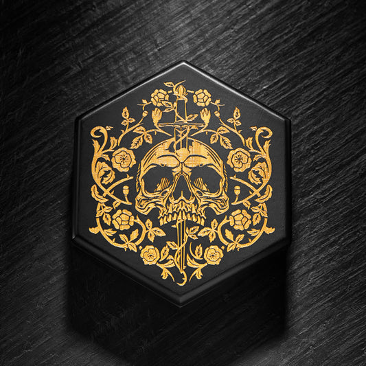 Black Wood Rogue Rose Skull Motif DnD D&D Dice Box