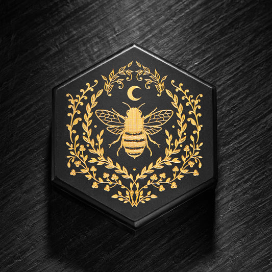 Black Wood Plant Bee Motif DnD D&D Dice Box