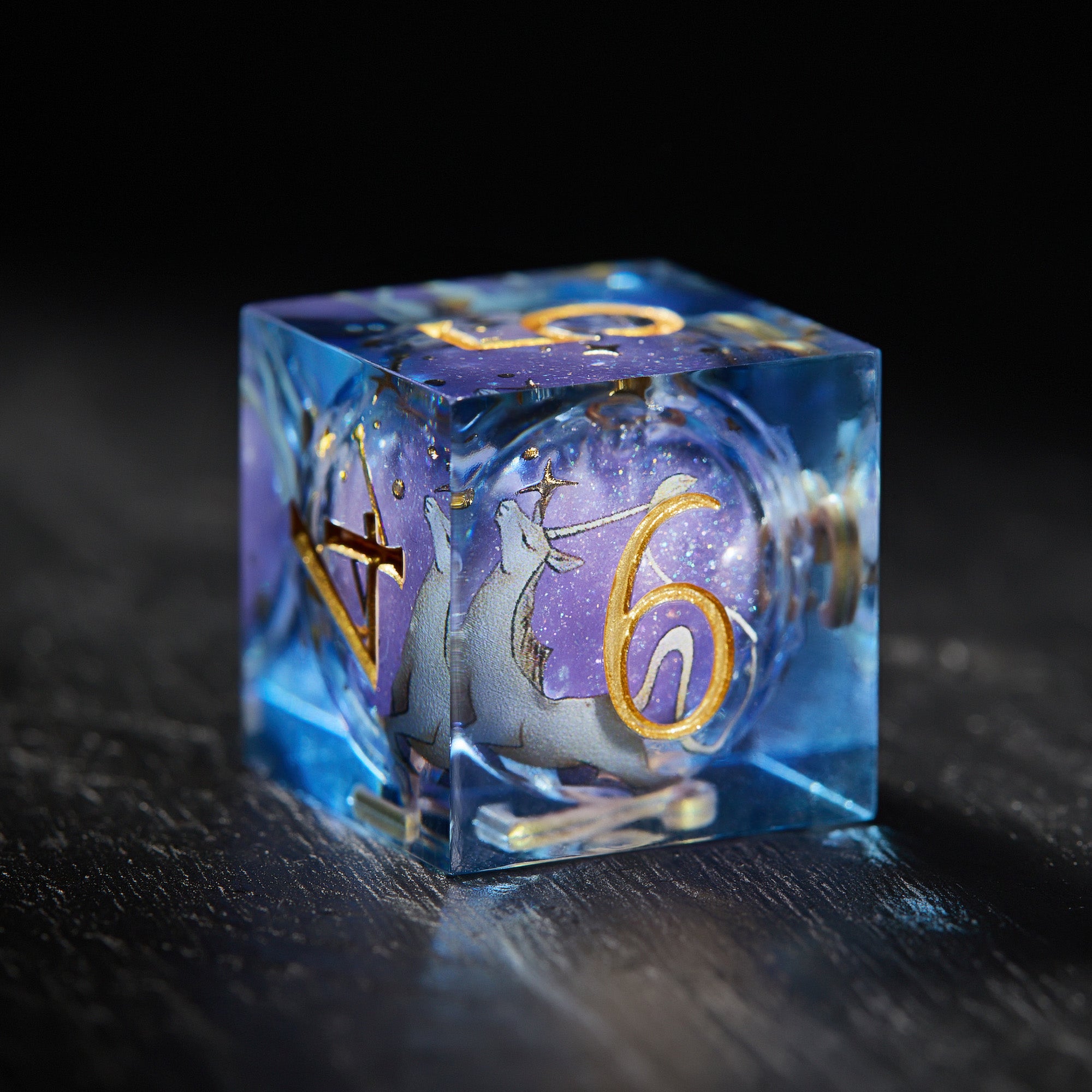 Unicorn Purple Sand Liquid Core Dice - CrystalMaggie