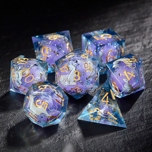 Unicorn Purple Sand Liquid Core Dice - CrystalMaggie
