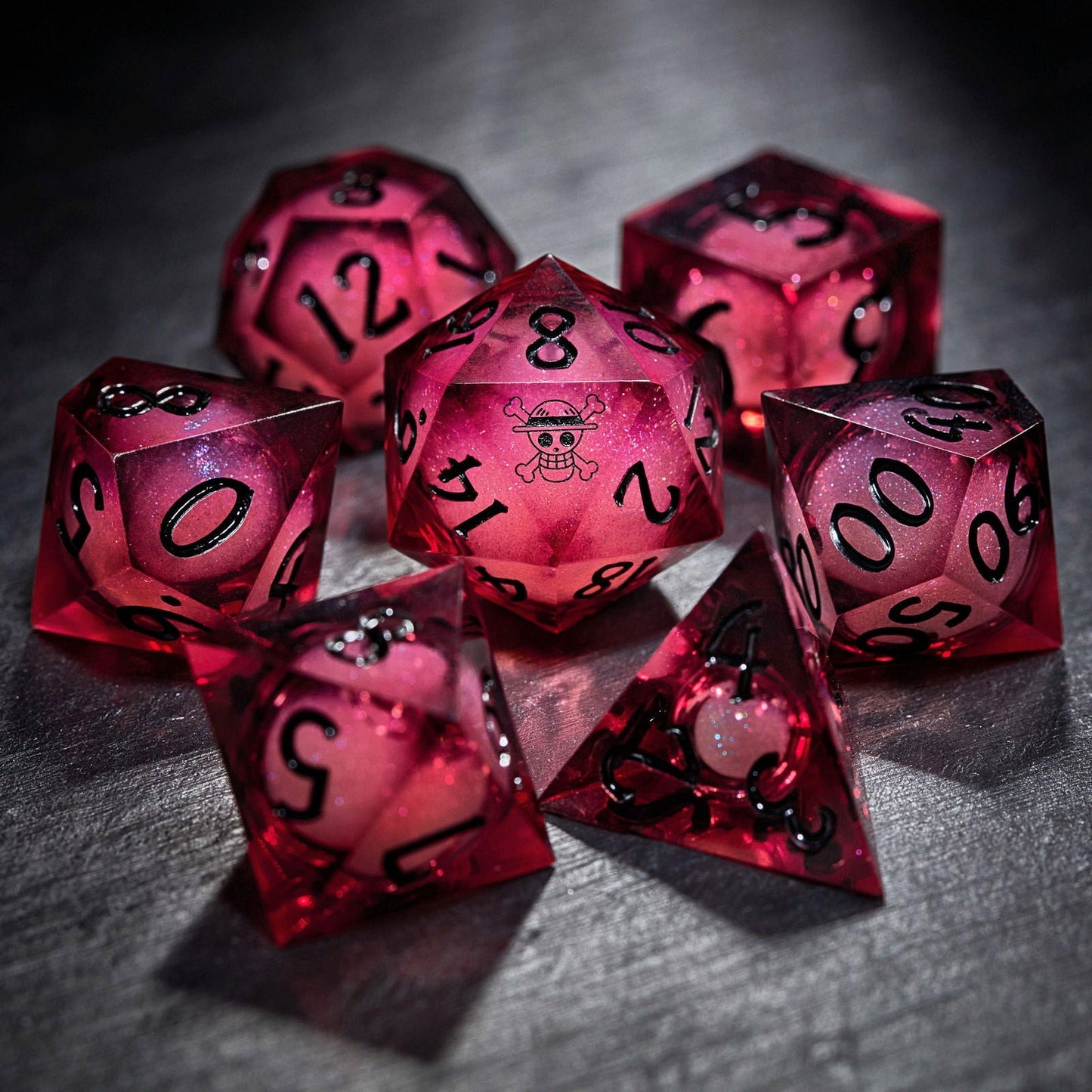 Dark Red Liquid Core Resin One Piece Luffy DnD D&D Dice Chonk D20