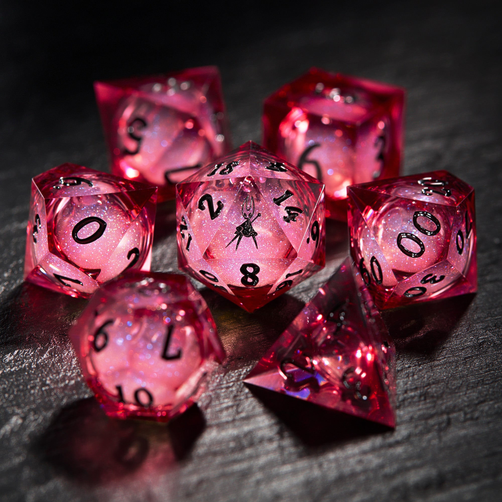 Dark Red Liquid Core Resin Hollow Knight Dice - CrystalMaggie