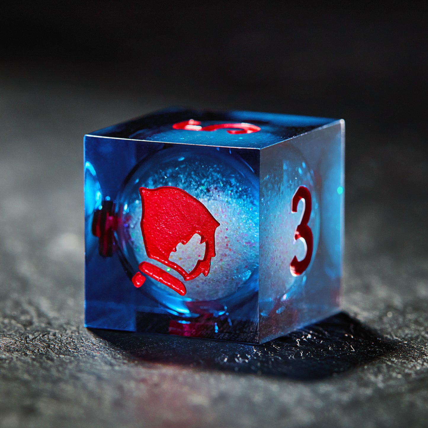 Reanimal-Inspired Dark Blue Liquid Core Resin Dice