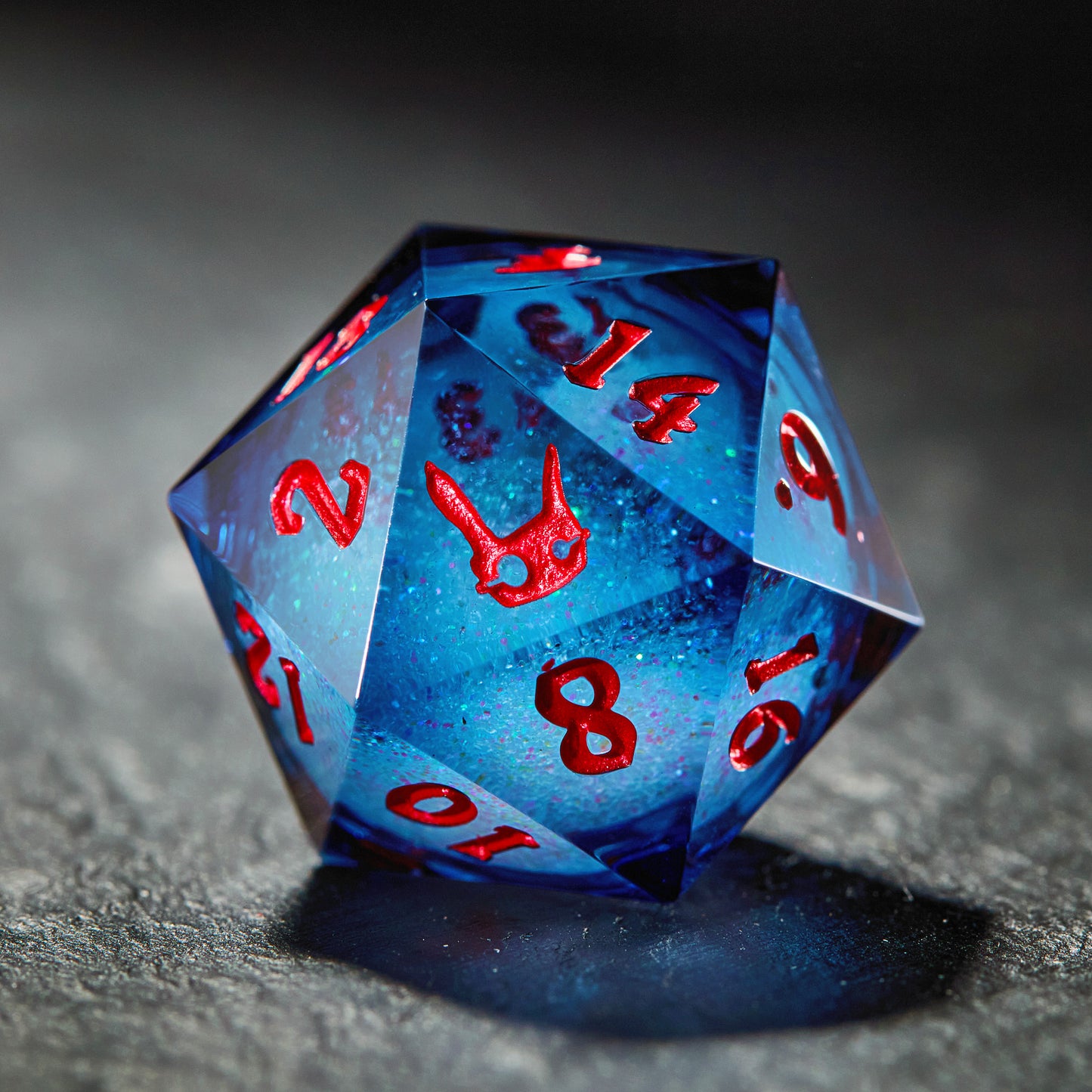 Reanimal-Inspired Dark Blue Liquid Core Resin Dice