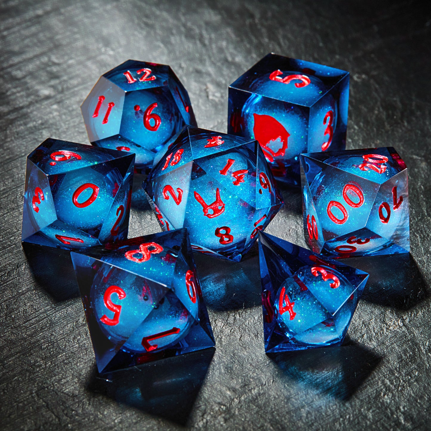 Reanimal-Inspired Dark Blue Liquid Core Resin Dice