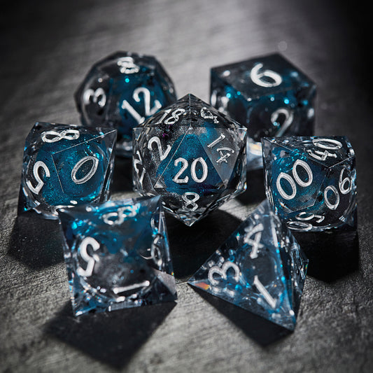 Silver Black Liquid Core Resin DnD D&D Dice Set