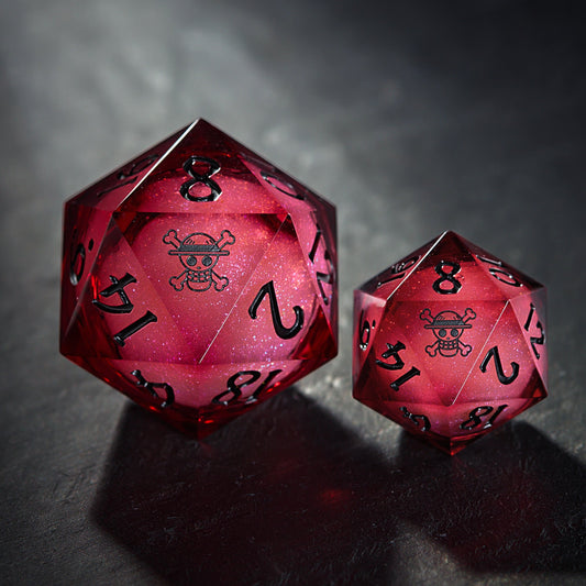 Dark Red Liquid Core Resin One Piece Luffy DnD D&D Dice Chonk D20