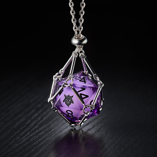 Purple Liquid Core Resin Gengar DnD D&D Dice D20 Necklace