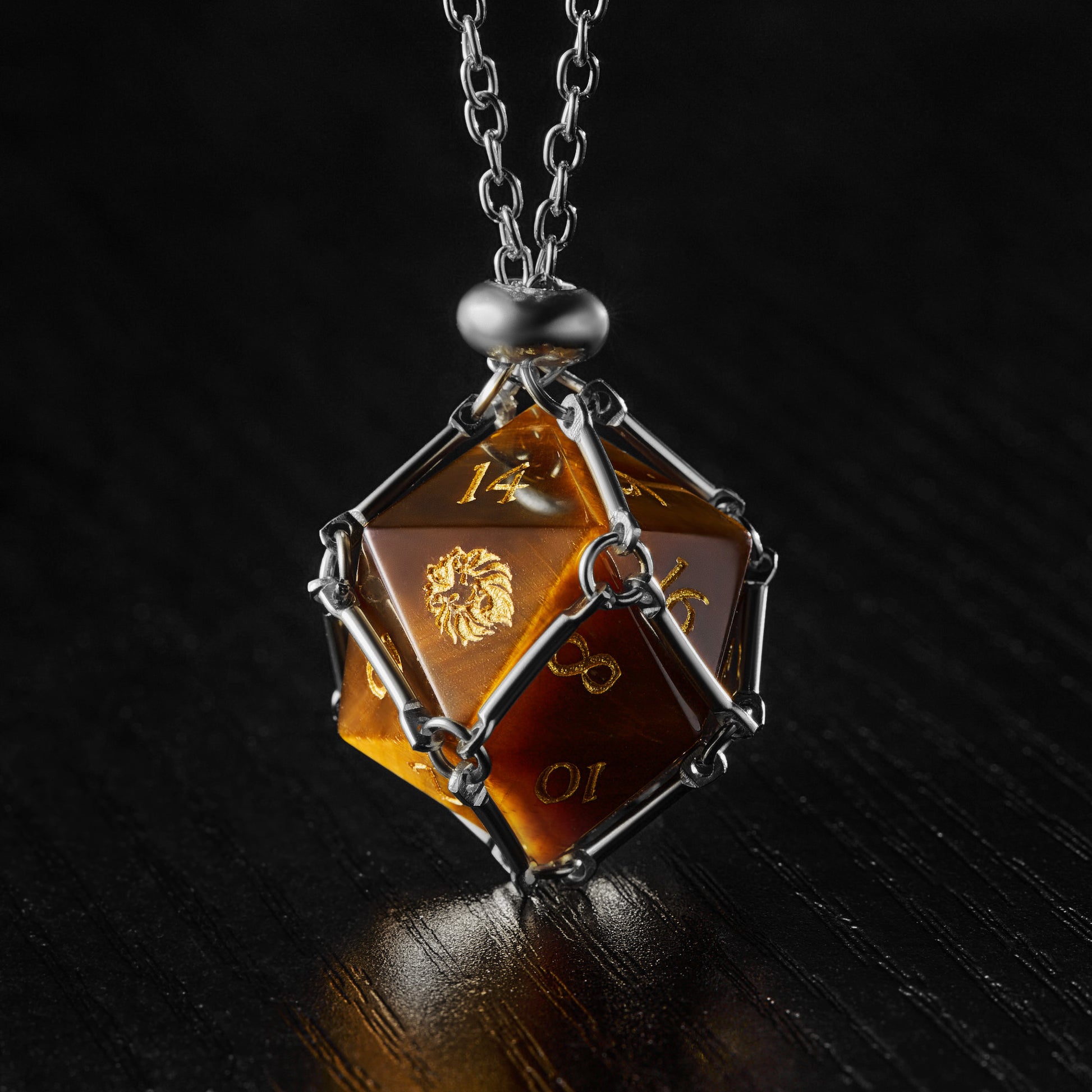 a necklace that has a dice on it