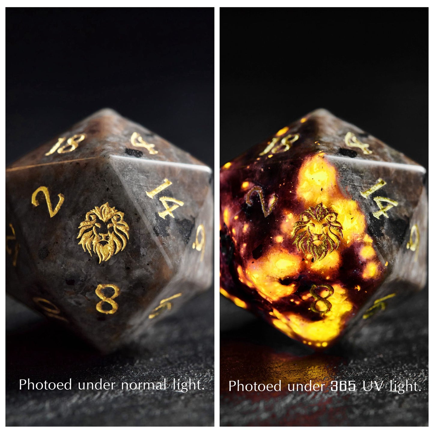 Yooperlite Gemstone Lion DnD D&D Dice Set