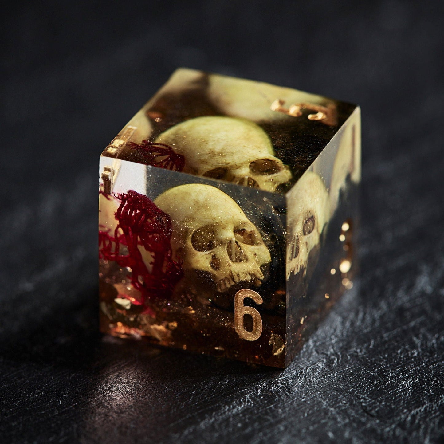 Red Black Coral Skull Resin DnD D&D Dice D20 Necklace