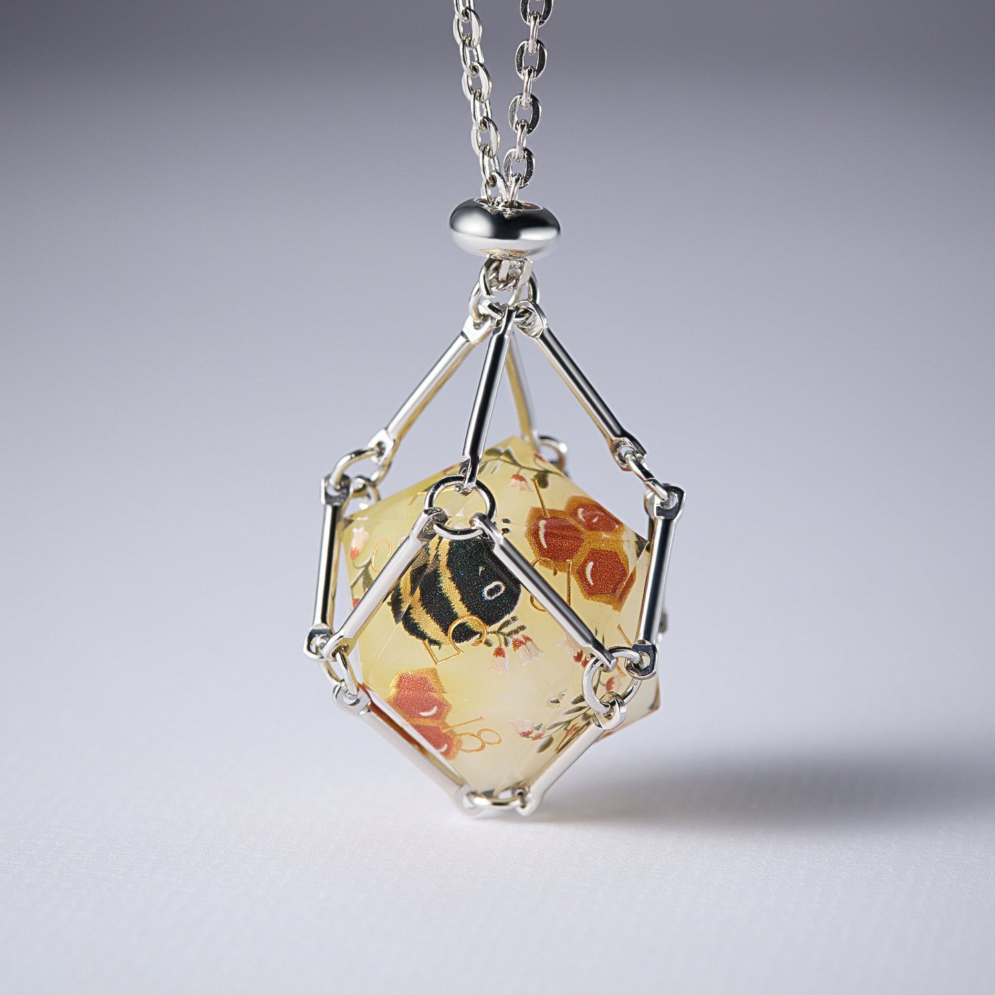 The Blossoming of Flowers into Honey Resin DnD D&D Dice D20 Necklace