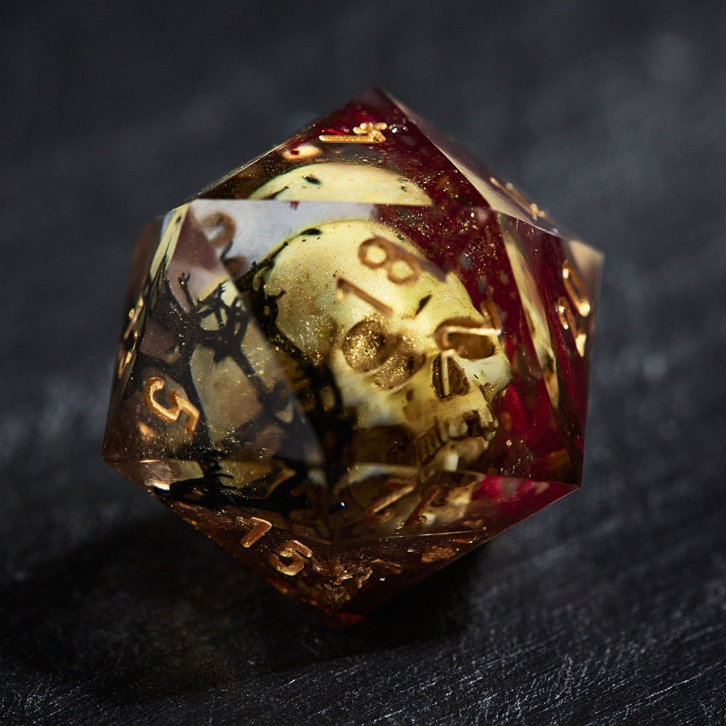 Red Black Coral Skull Resin DnD D&D Dice D20 Necklace