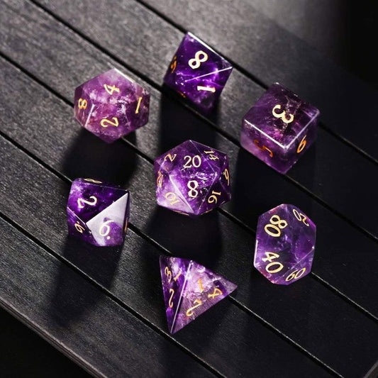 Amethyst Gemstone DnD D&D Dice Set - CrystalMaggie