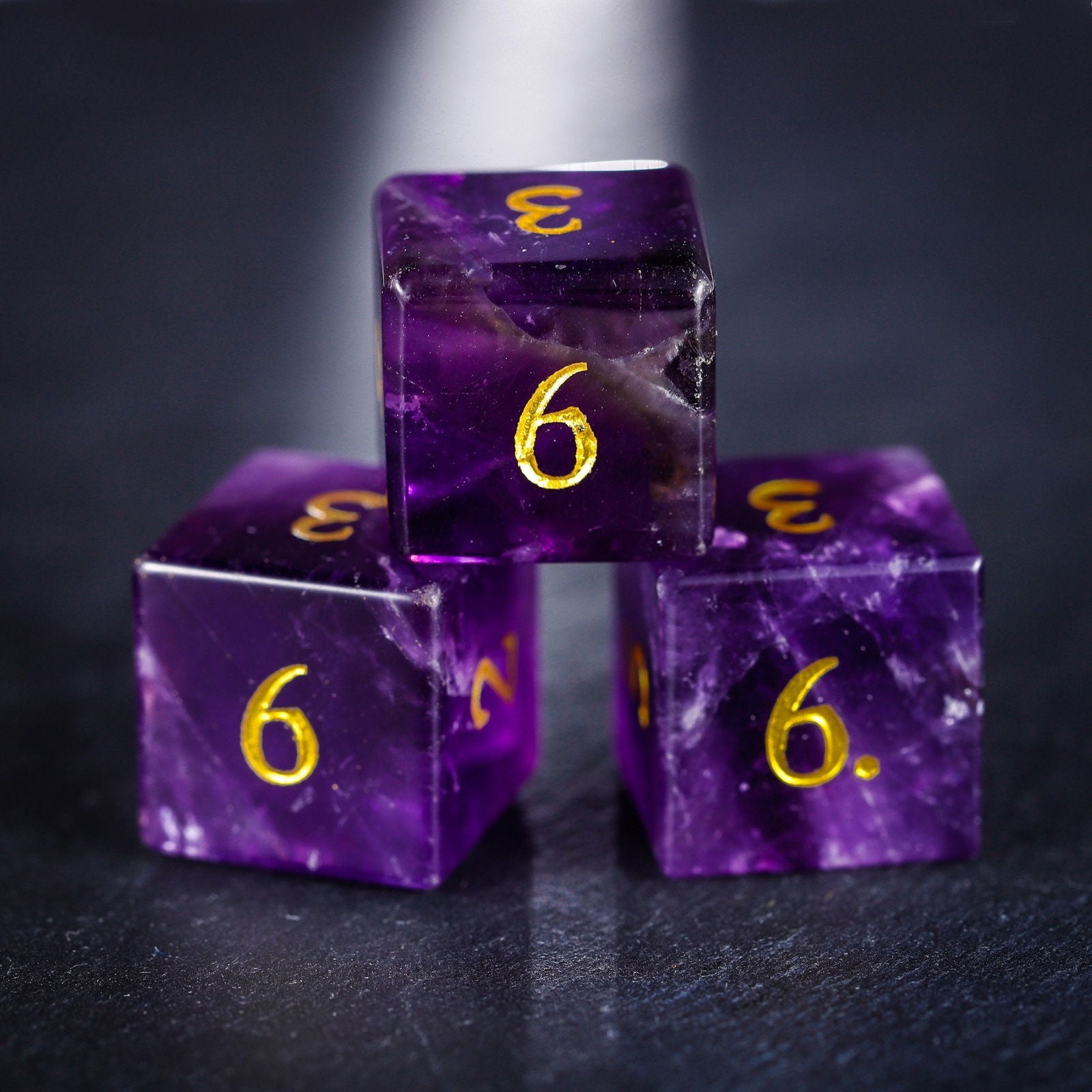 Amethyst Gemstone DnD D&D Dice Set - CrystalMaggie