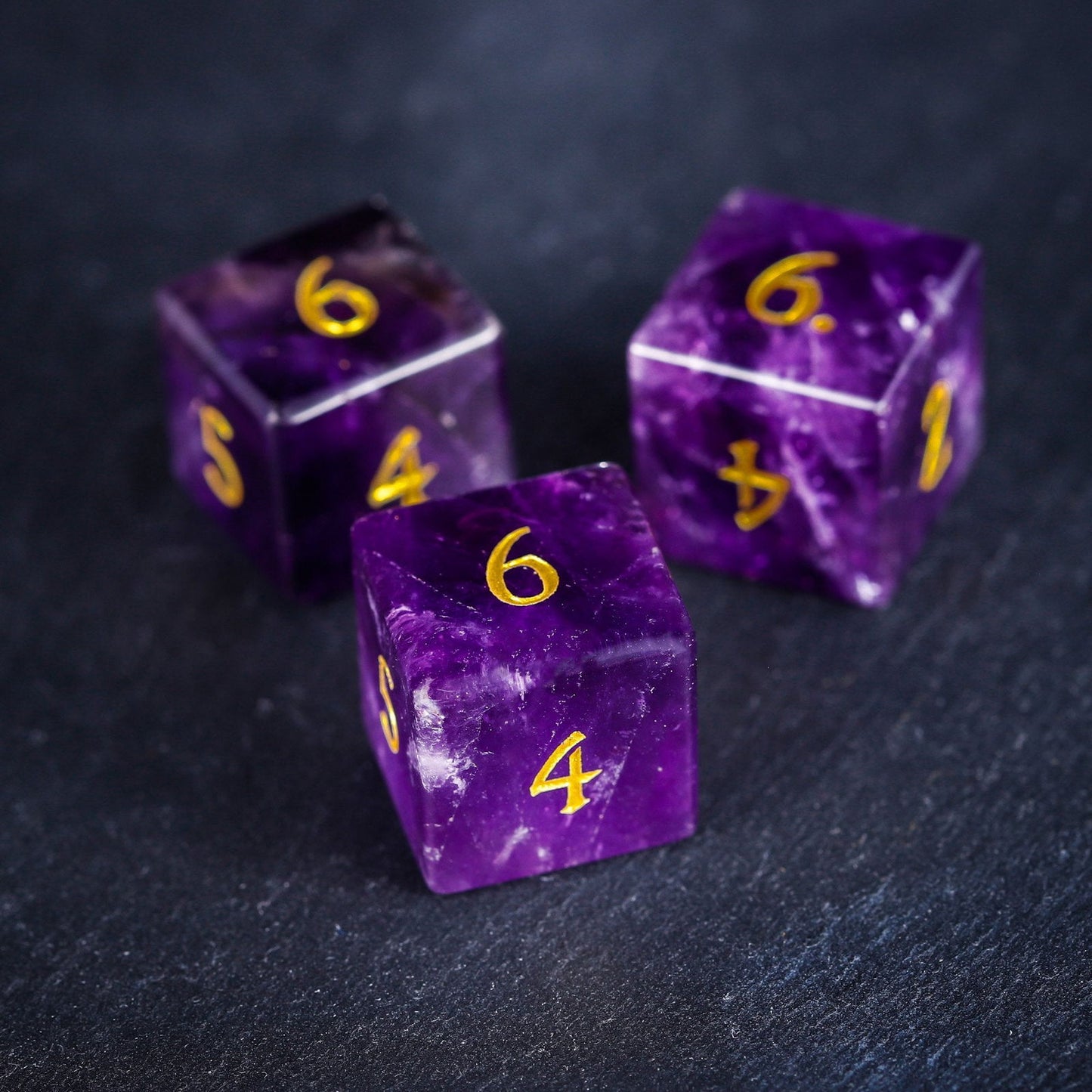 Amethyst Gemstone DnD D&D Dice Set - CrystalMaggie