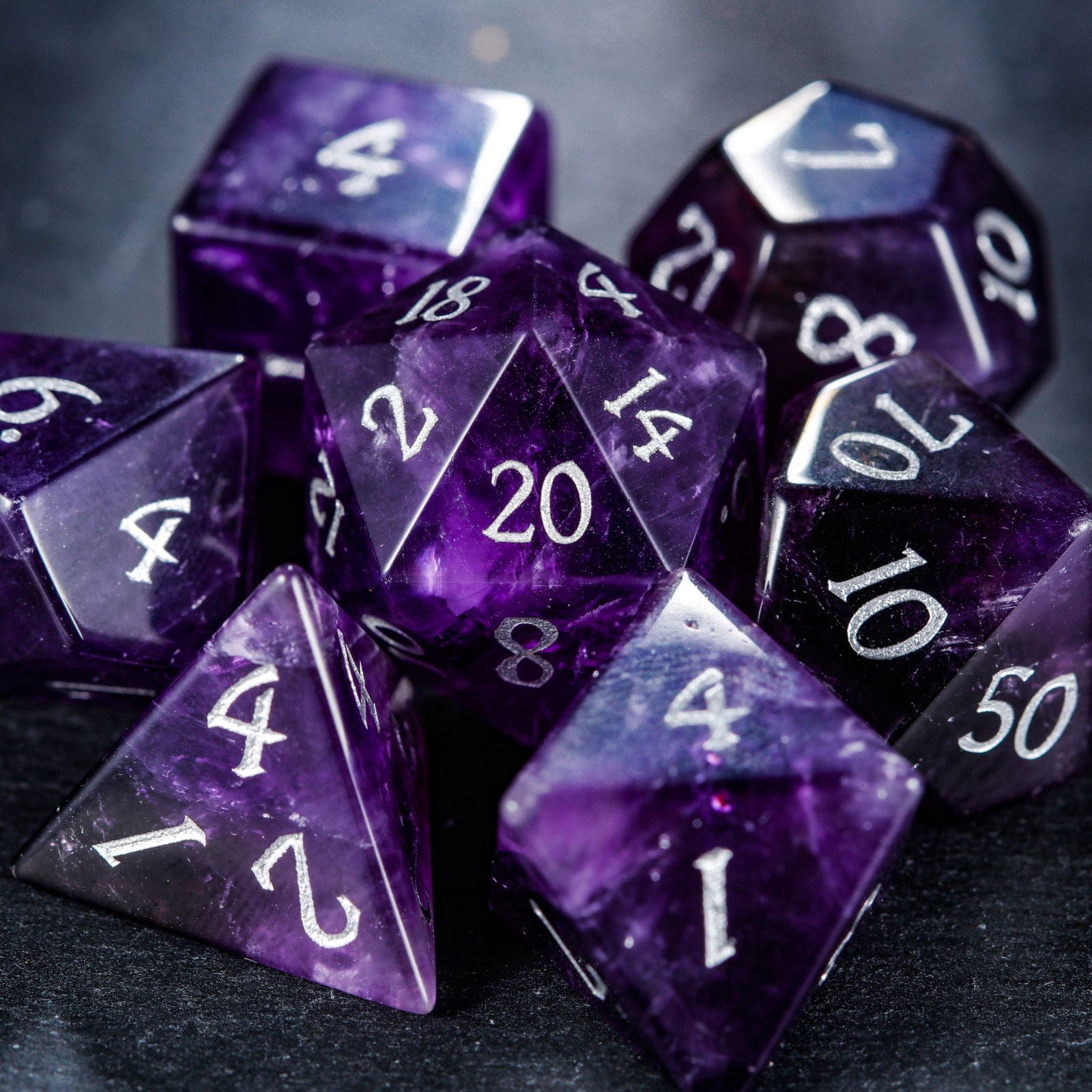 Amethyst Gemstone DnD D&D Dice Set - CrystalMaggie