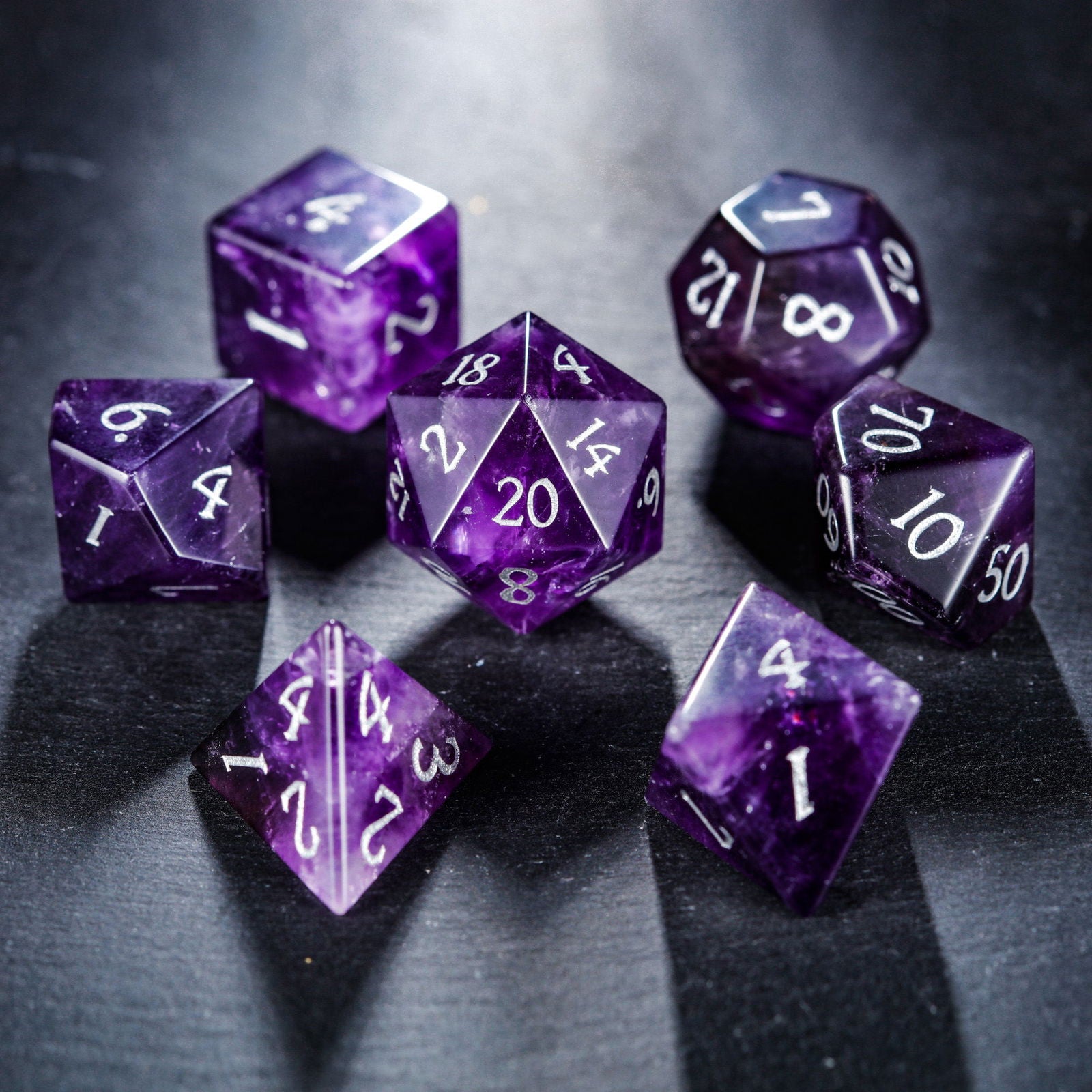 Amethyst Gemstone DnD D&D Dice Set - CrystalMaggie