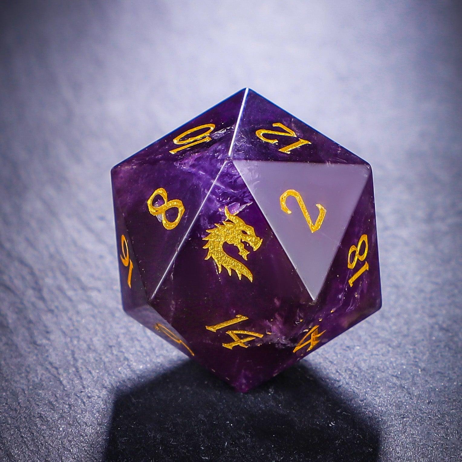 Amethyst Gemstone Dragon DnD D&D Dice Set - CrystalMaggie