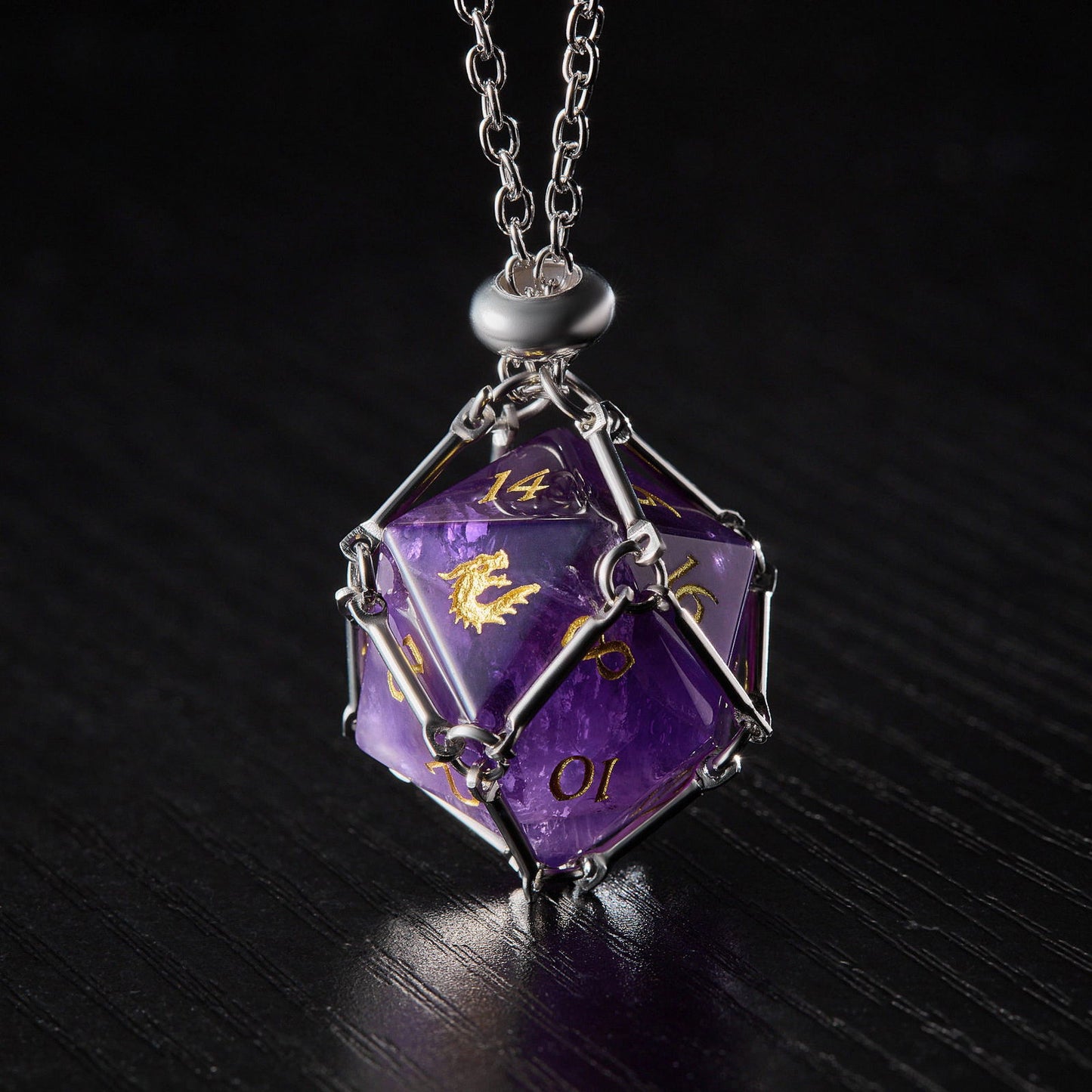 Amethyst Gemstone Dragon DnD D&D Dice Set - CrystalMaggie