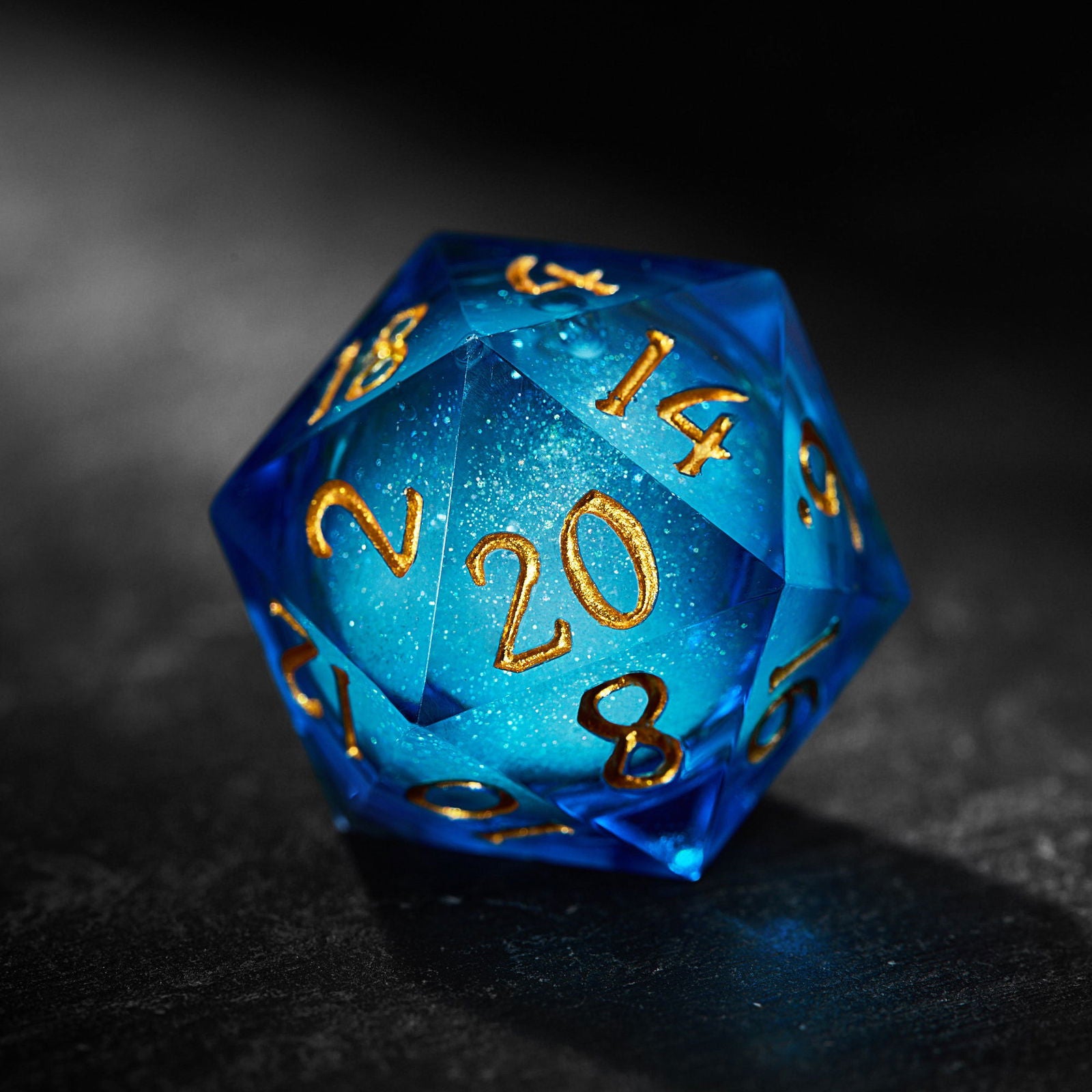 Aquamarine Liquid Core Resin DnD D&D Dice Set - CrystalMaggie