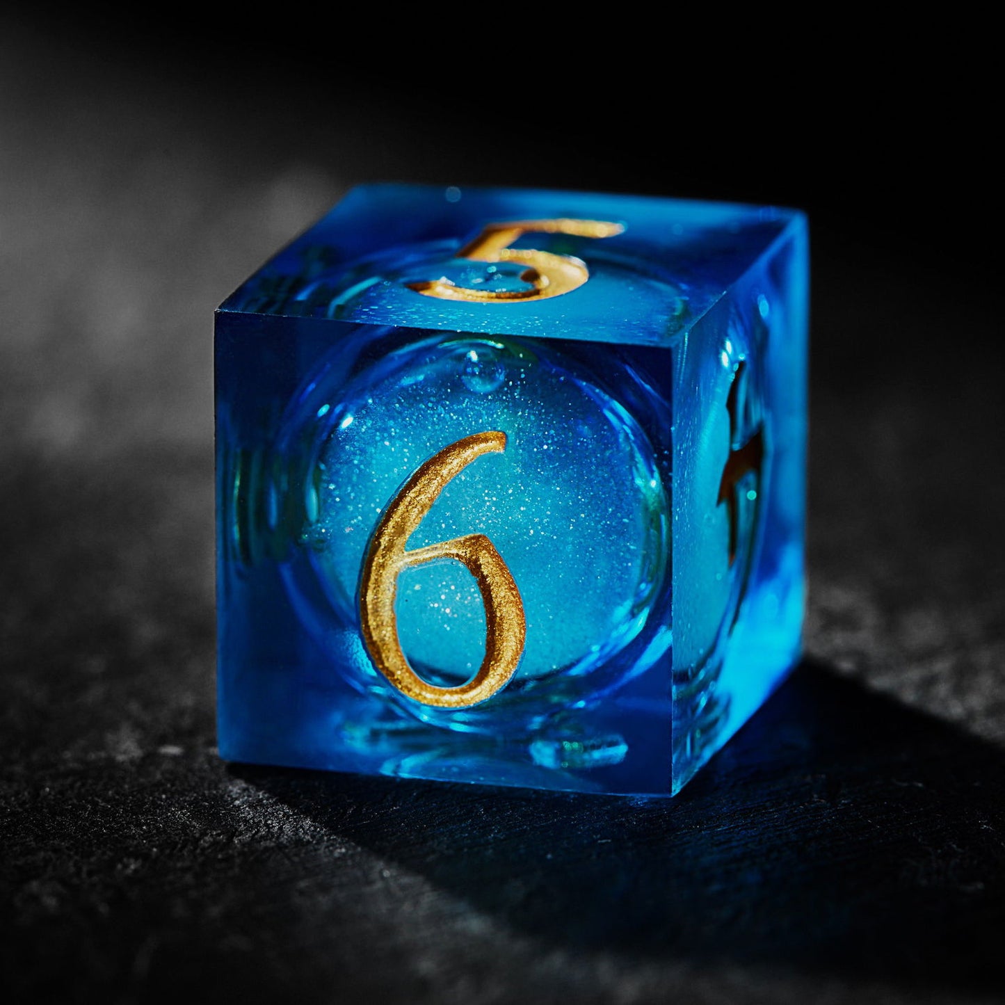 Aquamarine Liquid Core Resin DnD D&D Dice Set - CrystalMaggie