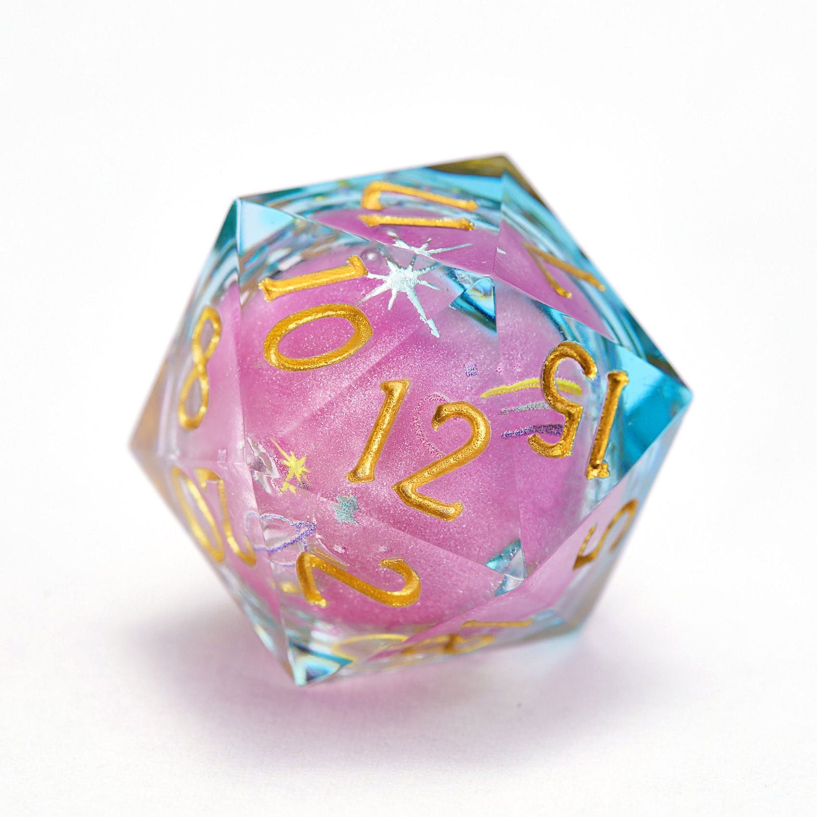 Astrology Pink Liquid Core Resin DnD D&D Dice Set - CrystalMaggie