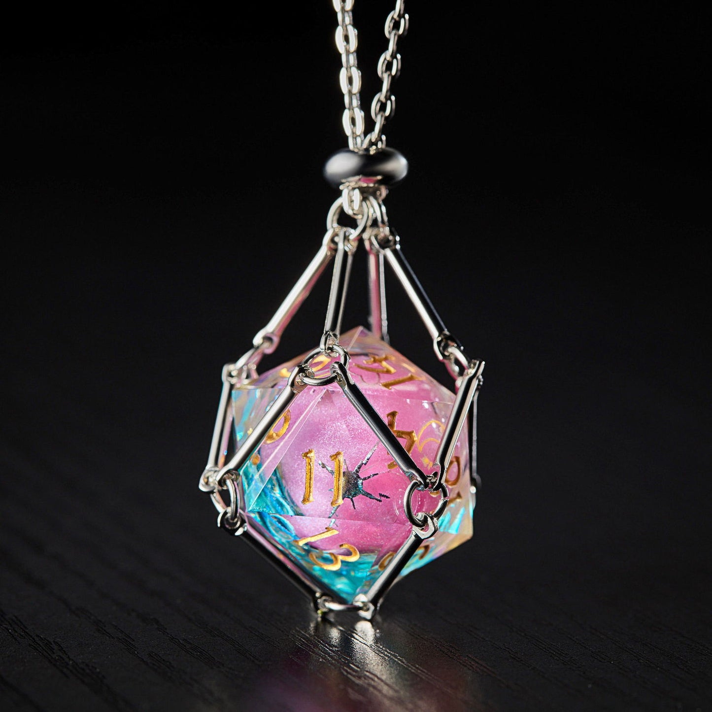 Astrology Pink Liquid Core Resin DnD D&D Dice Set - CrystalMaggie