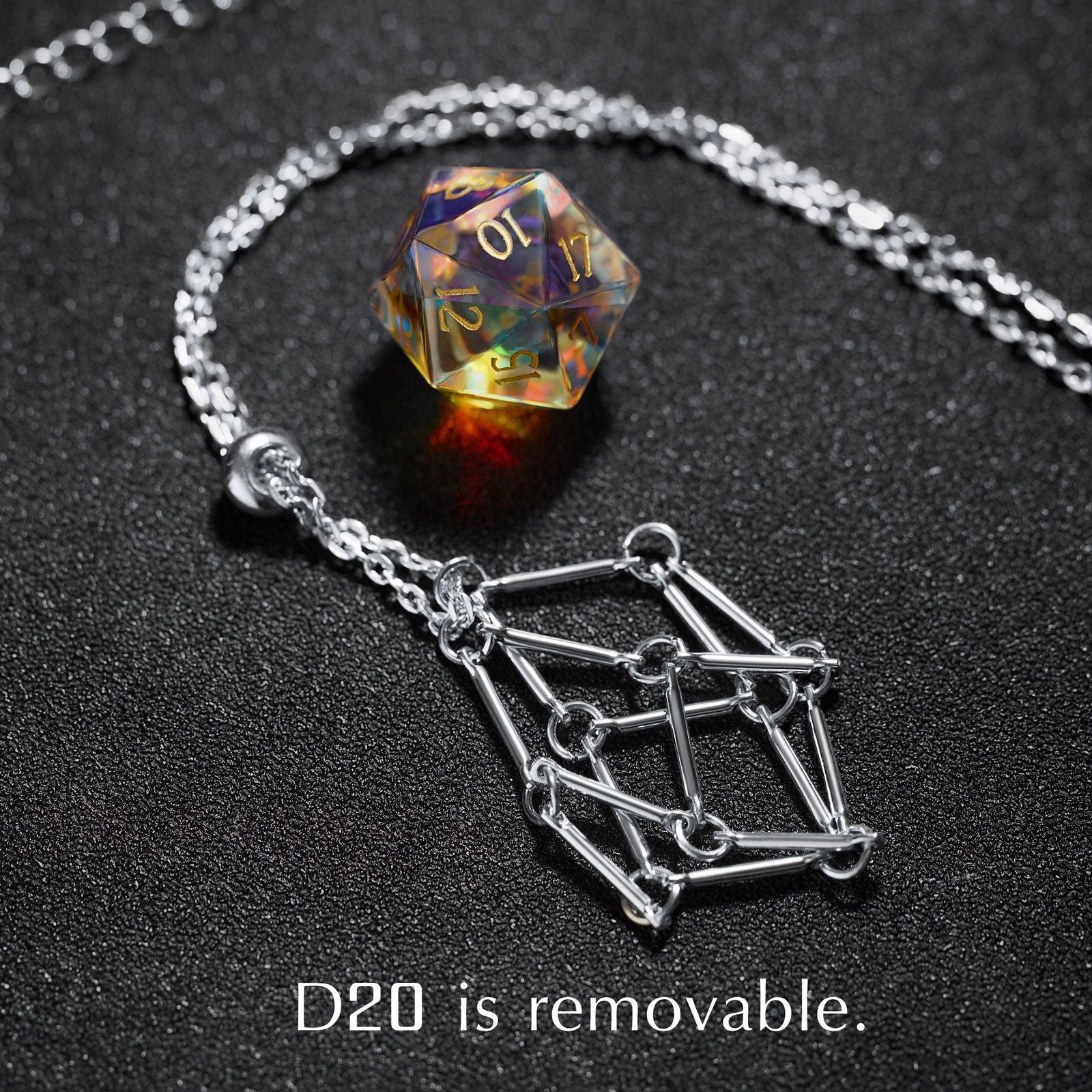 Astrology Pink Liquid Core Resin Moon DnD D&D Dice D20 Necklace - CrystalMaggie