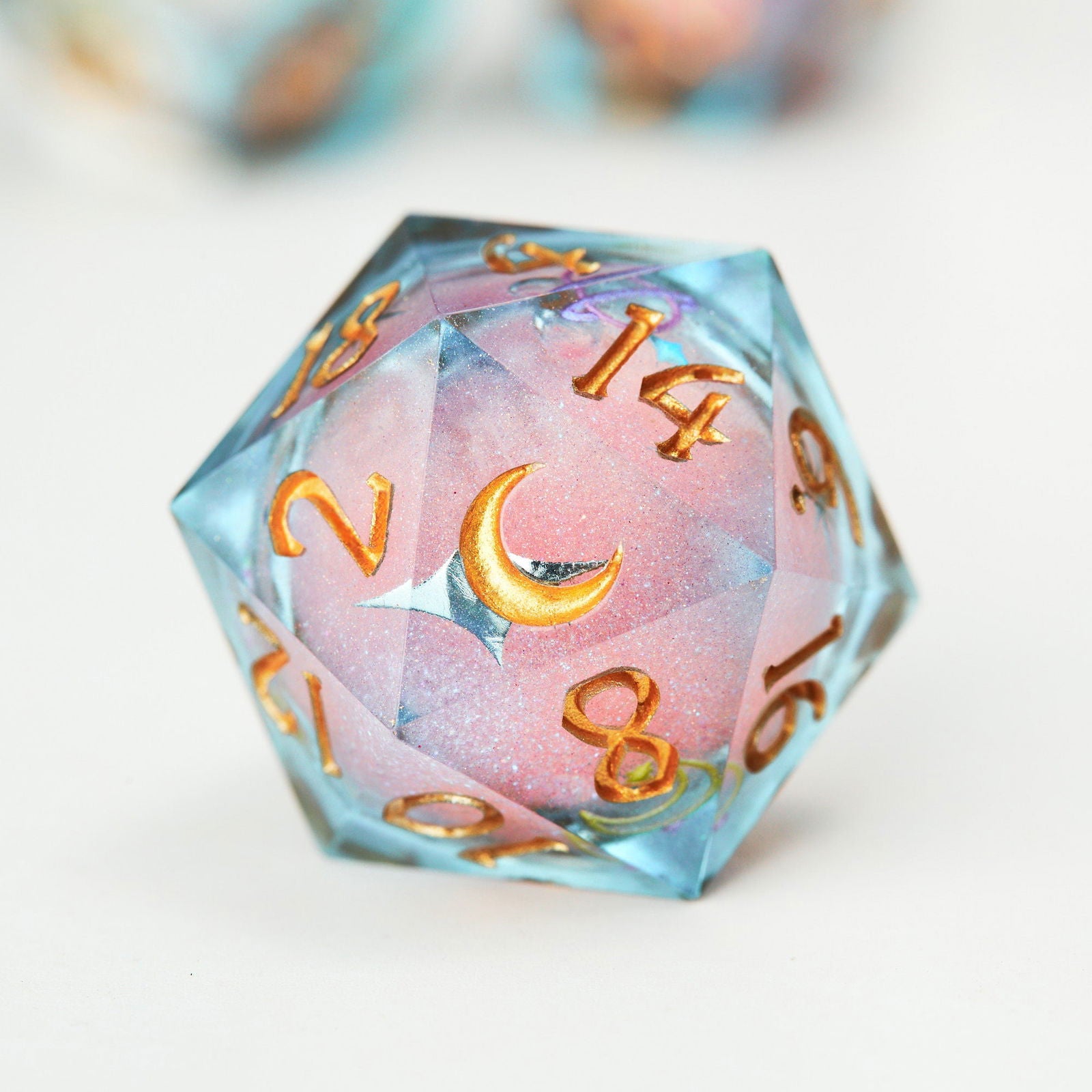 Astrology Pink Liquid Core Resin Moon DnD D&D Dice D20 Necklace - CrystalMaggie