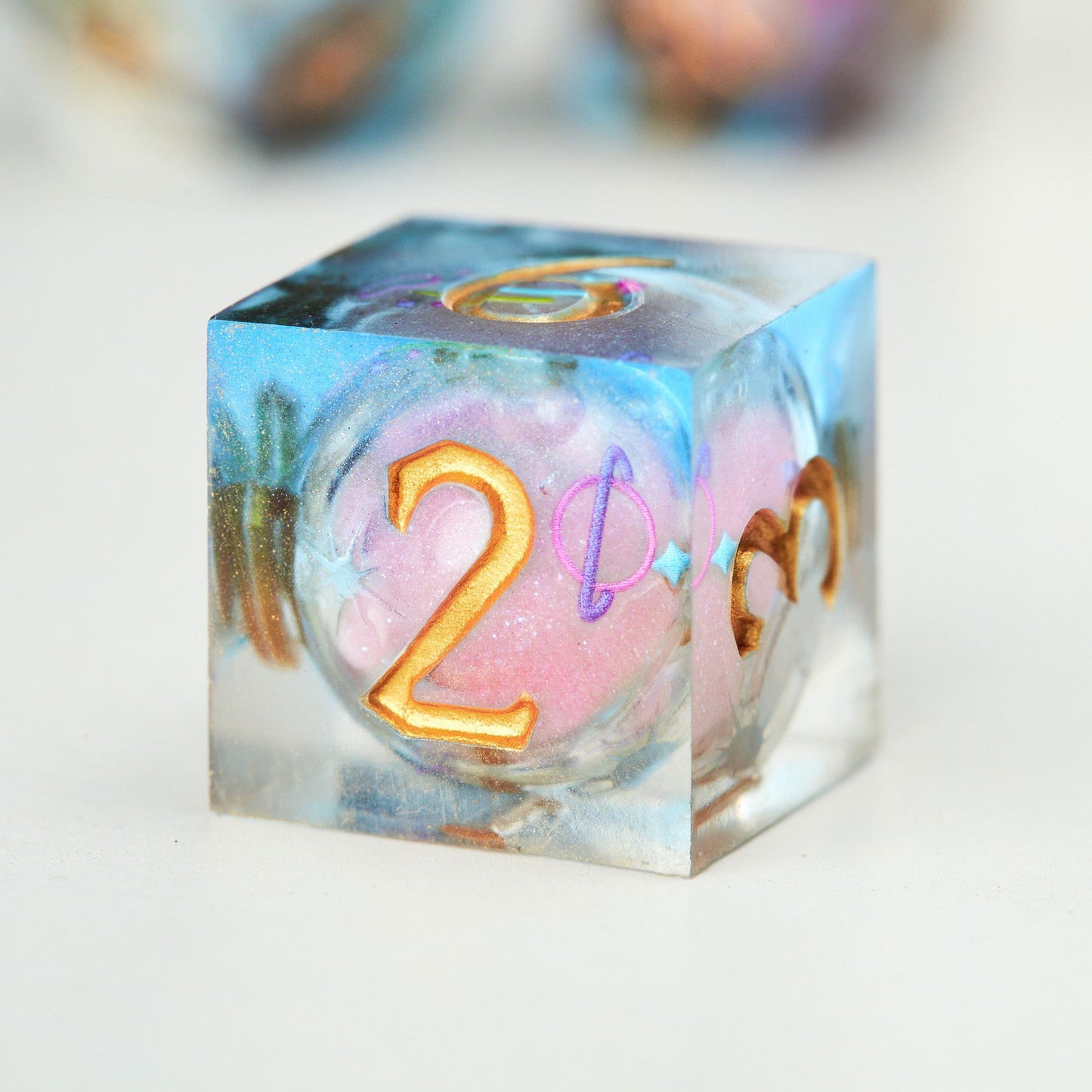 Astrology Pink Liquid Core Resin Moon DnD D&D Dice D20 Necklace - CrystalMaggie