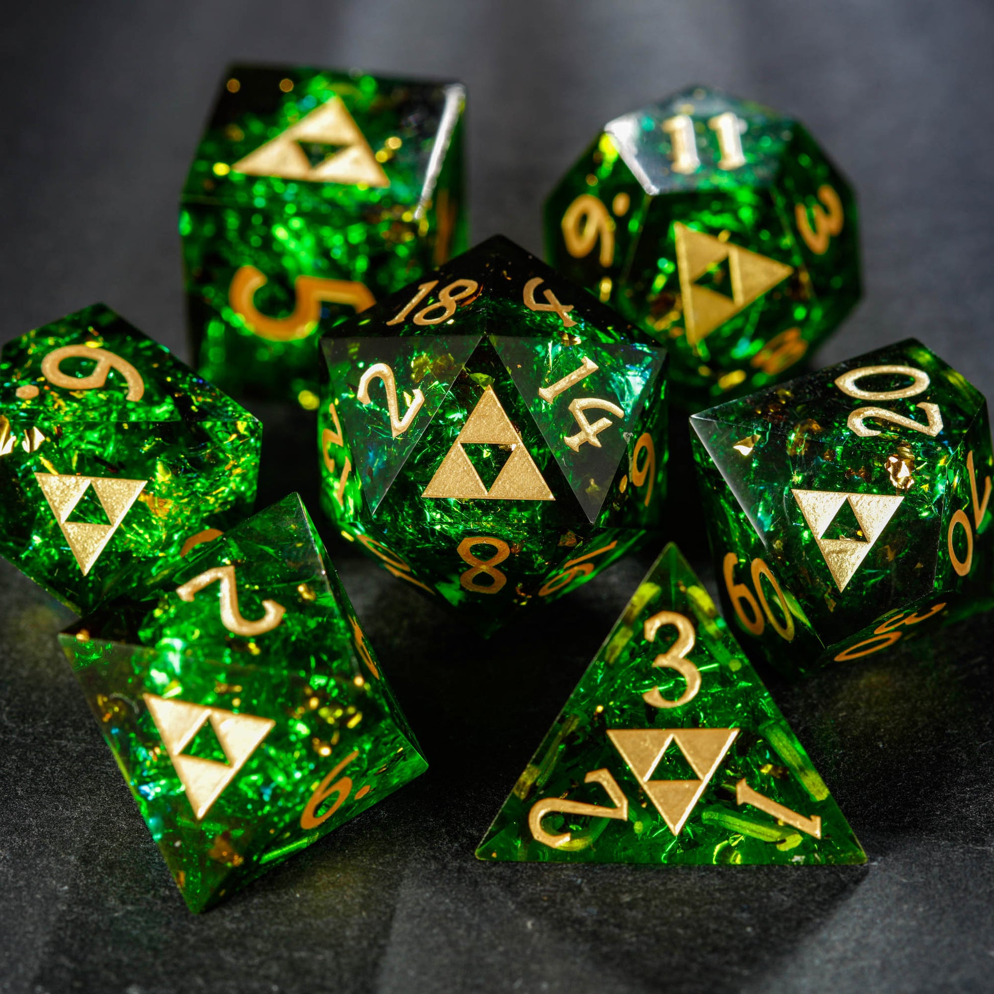 Dark Green Glitter All Zelda DnD D&D Dice Set - CrystalMaggie