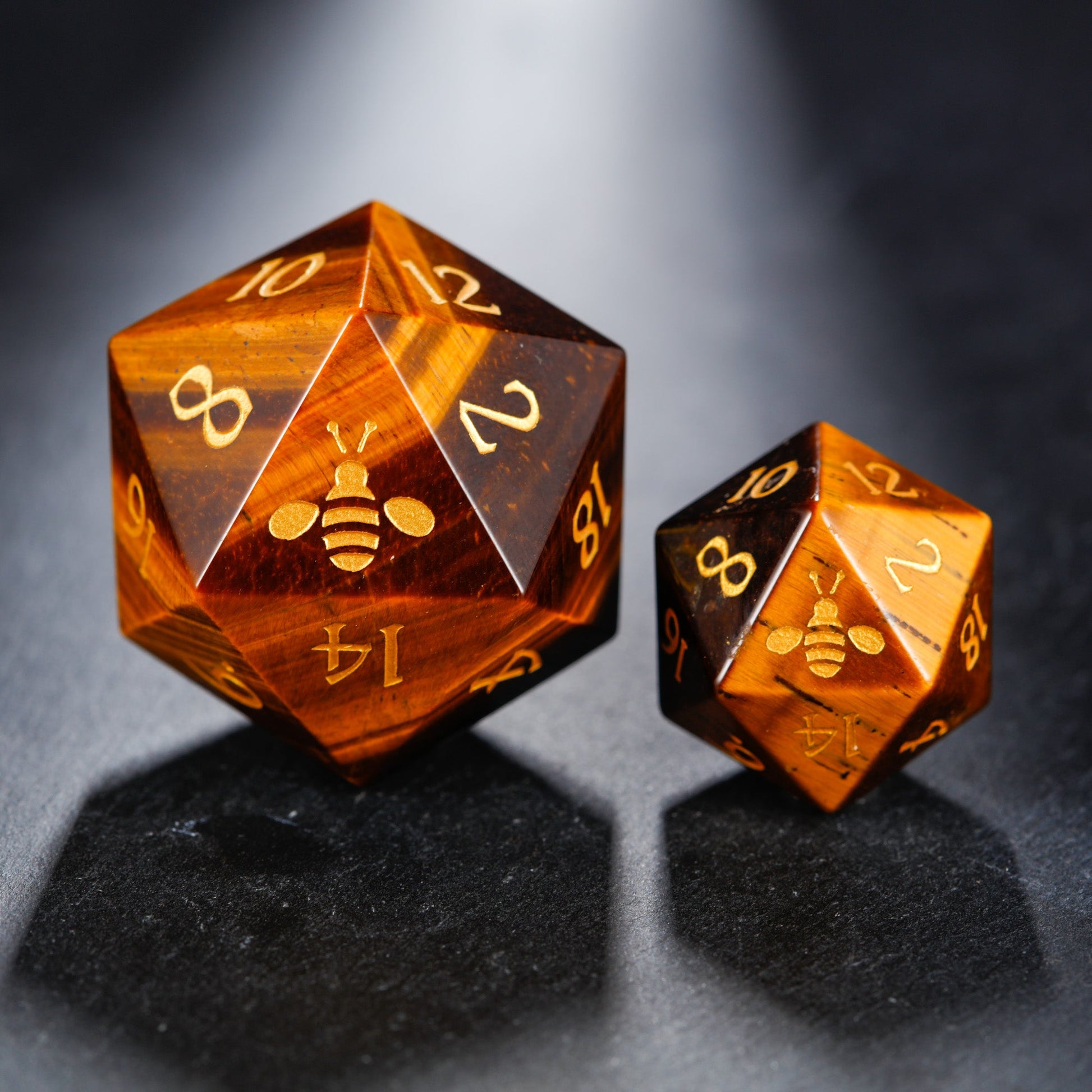 Tiger's Eye Gemstone Bee DnD D&D Dice Chonk D20 - CrystalMaggie