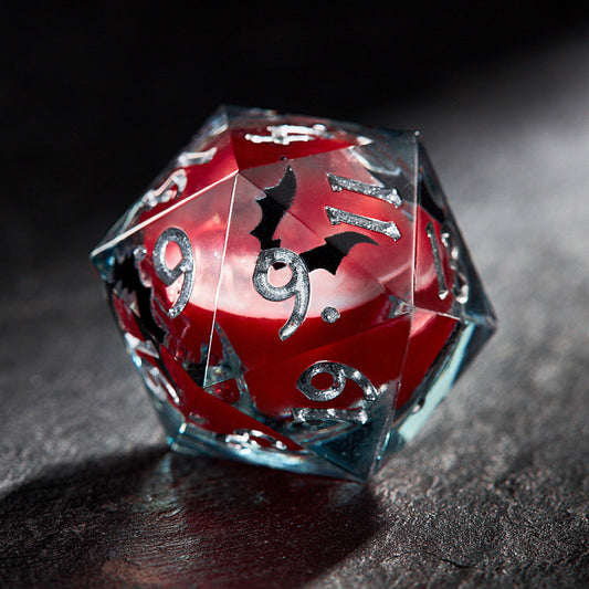 Bat Blood Red Liquid Core Resin DnD D&D Dice Set - CrystalMaggie