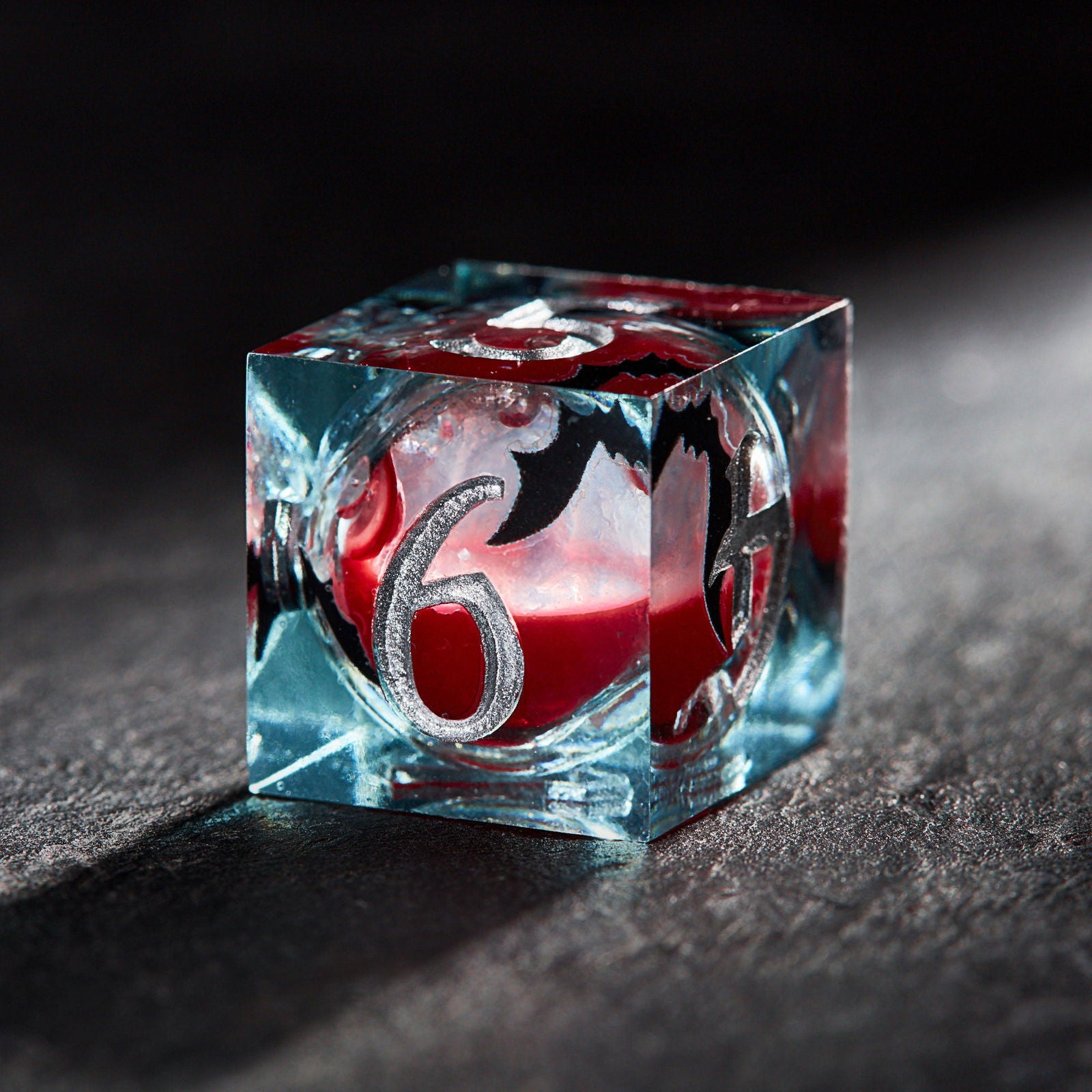 Bat Blood Red Liquid Core Resin DnD D&D Dice Set - CrystalMaggie