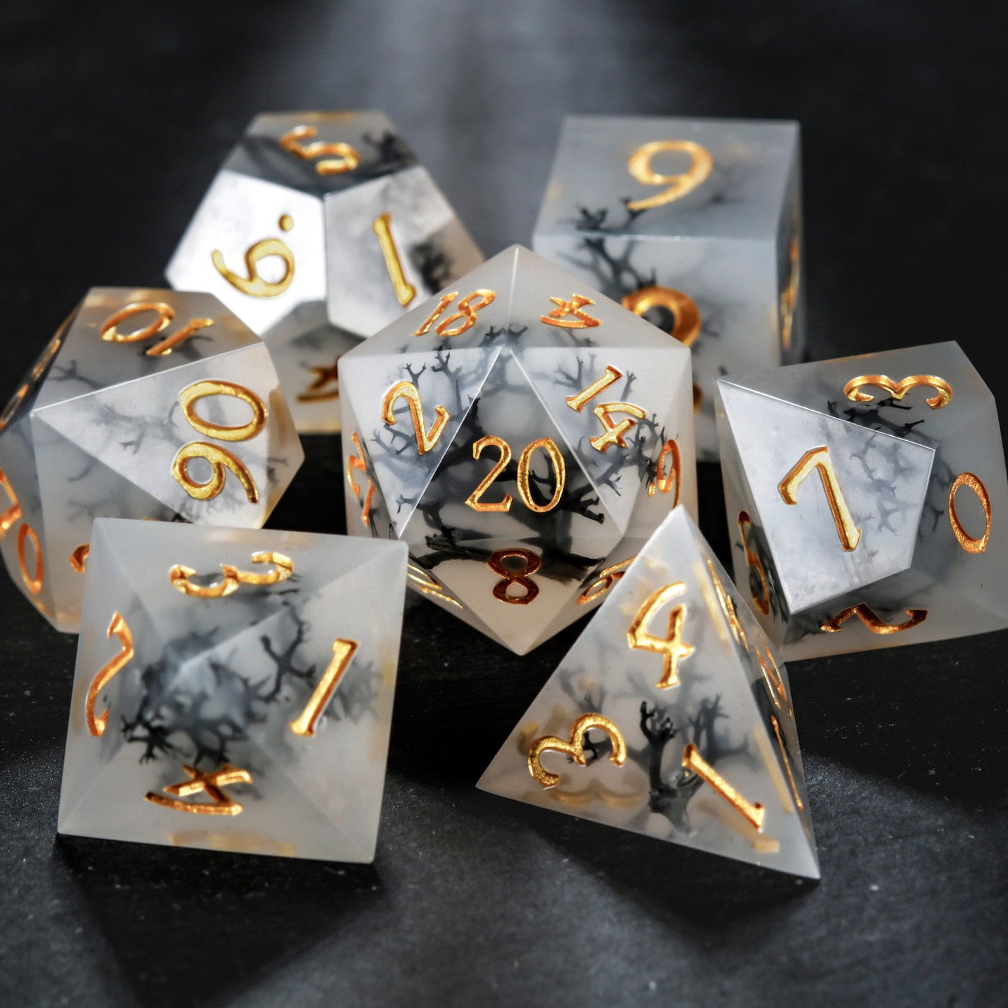 Black Coral Resin DnD D&D Dice Set - CrystalMaggie