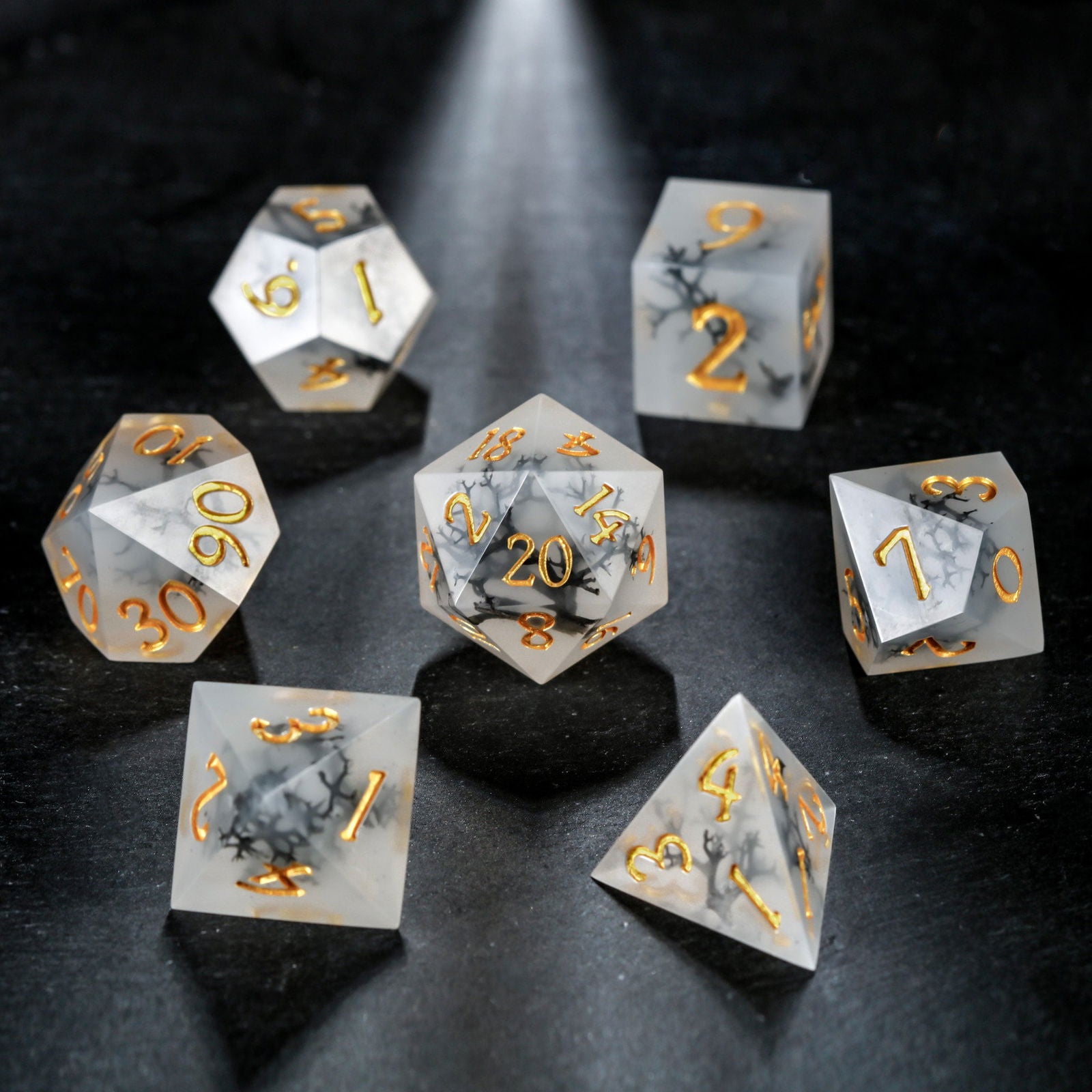 Black Coral Resin DnD D&D Dice Set - CrystalMaggie