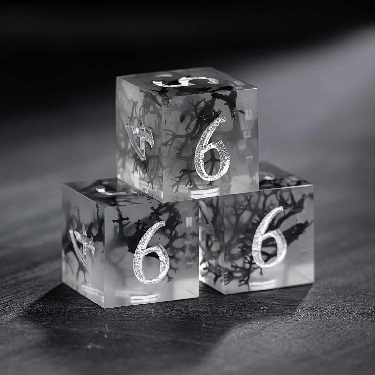 Black Coral Resin DnD D&D Dice Set - CrystalMaggie