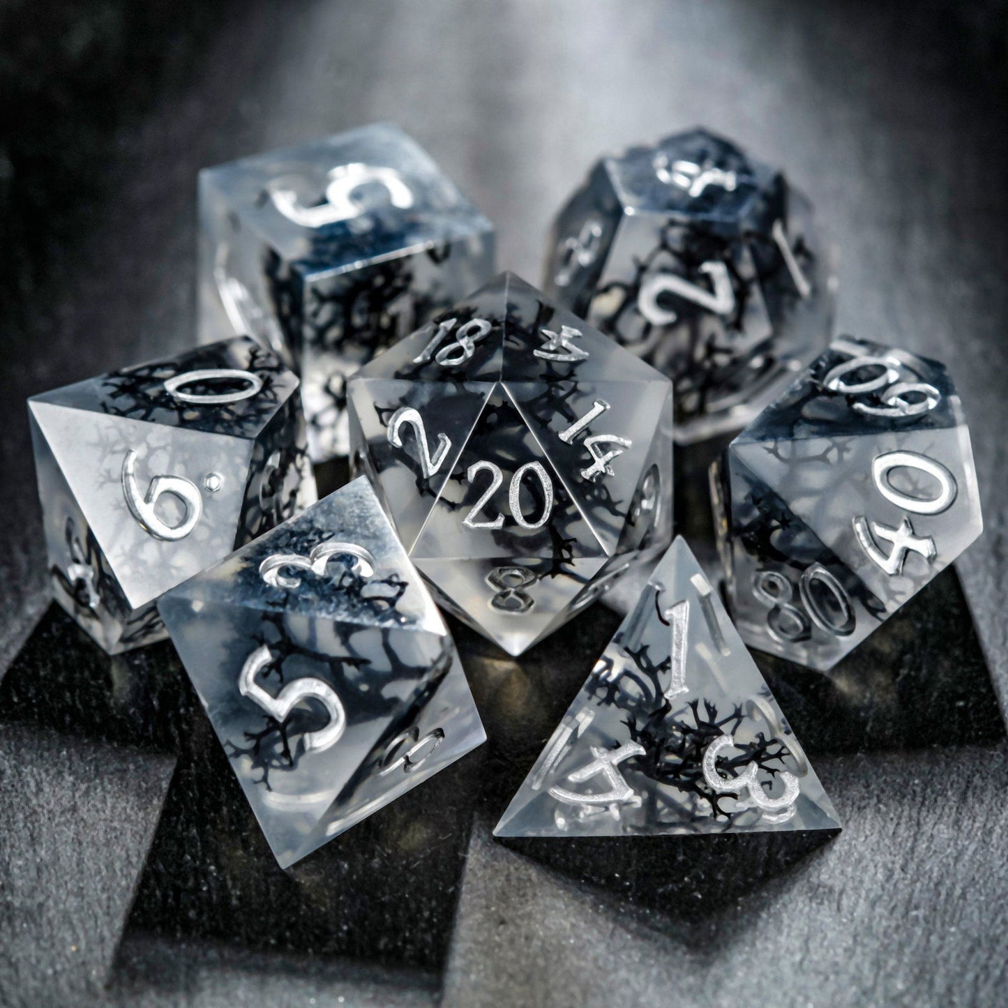 Black Coral Resin DnD D&D Dice Set - CrystalMaggie