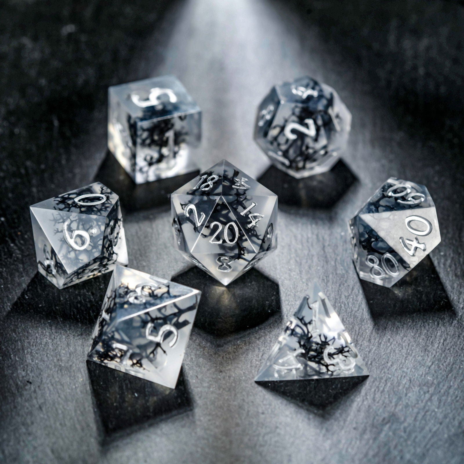 Black Coral Resin DnD D&D Dice Set - CrystalMaggie