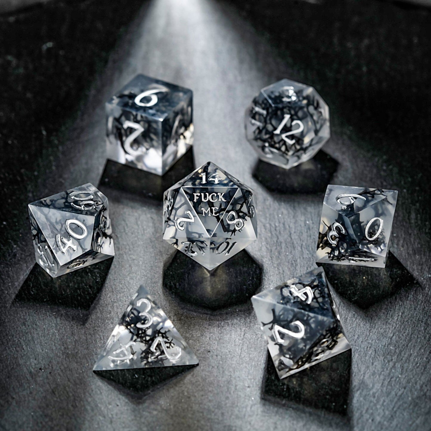 Black Coral Resin F Word DnD D&D Dice Set - CrystalMaggie