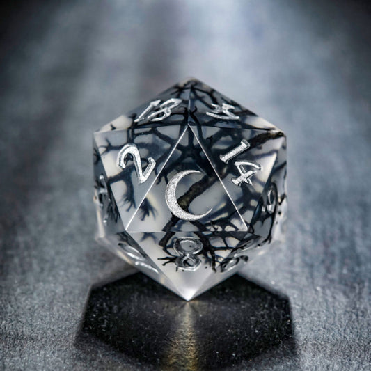 Black Coral Resin Moon DnD D&D Dice Set - CrystalMaggie