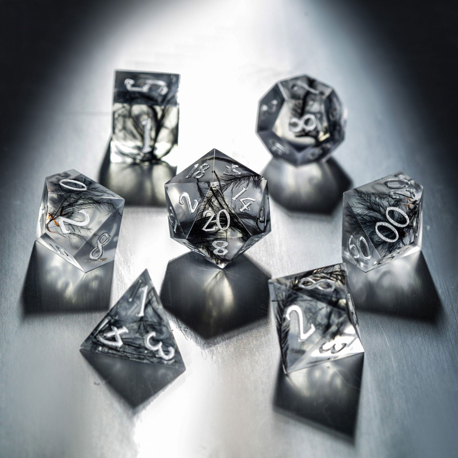 Black Feather Resin DnD D&D Dice Set - CrystalMaggie