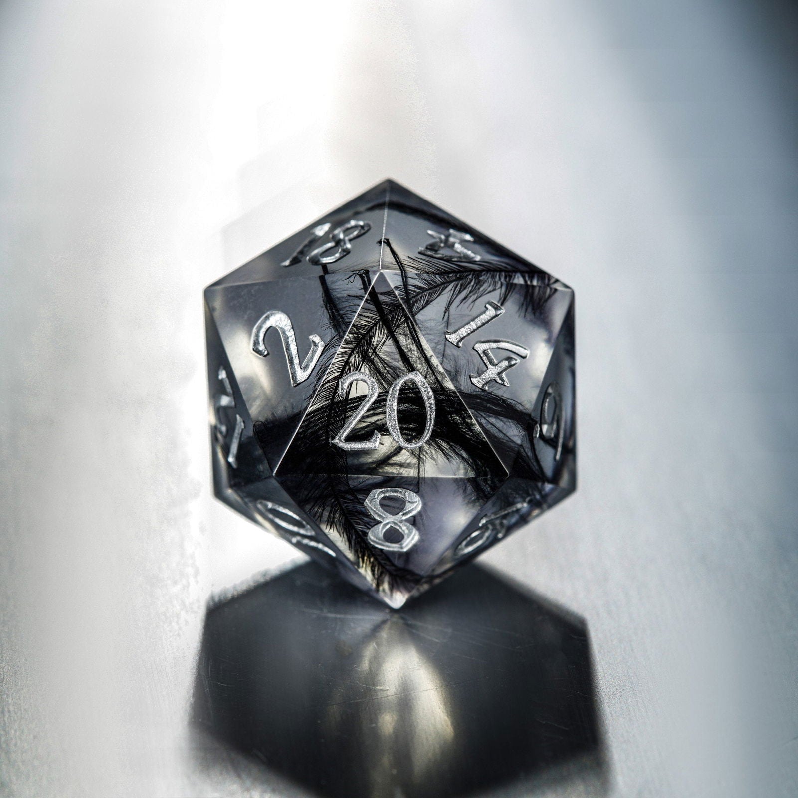 Black Feather Resin DnD D&D Dice Set - CrystalMaggie